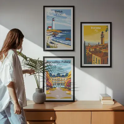 Billedvæg med udsigt over kystbyer inspiration til havnefront ved havet