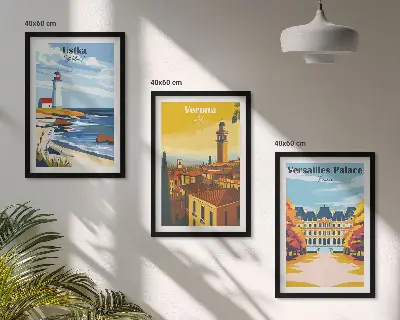 Billedvæg med udsigt over kystbyer inspiration til havnefront ved havet