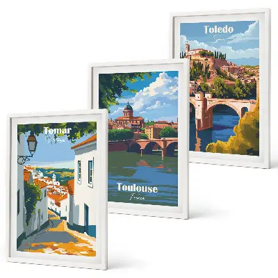 Billedsæt til soveværelset med retro bygrafik