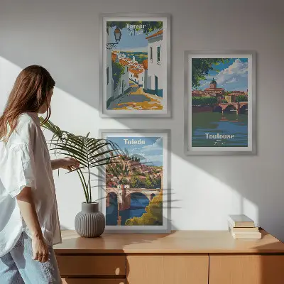Billedsæt til soveværelset med retro bygrafik