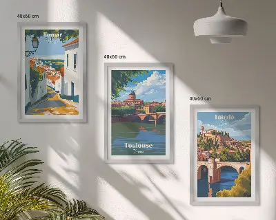 Billedsæt til soveværelset med retro bygrafik