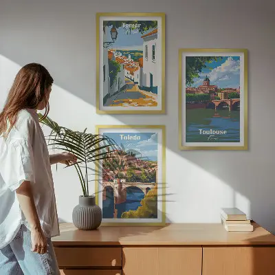 Billedsæt til soveværelset med retro bygrafik