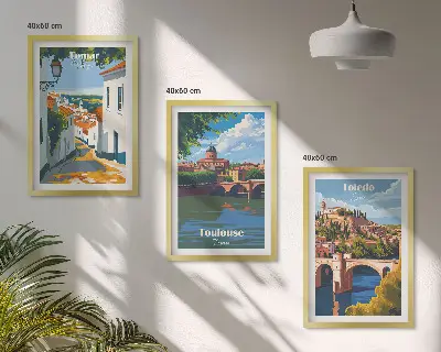 Billedsæt til soveværelset med retro bygrafik