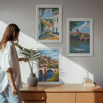Billedsæt til soveværelset med retro bygrafik