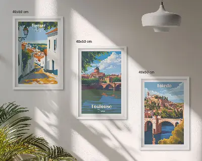 Billedsæt til soveværelset med retro bygrafik
