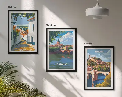 Billedsæt til soveværelset med retro bygrafik