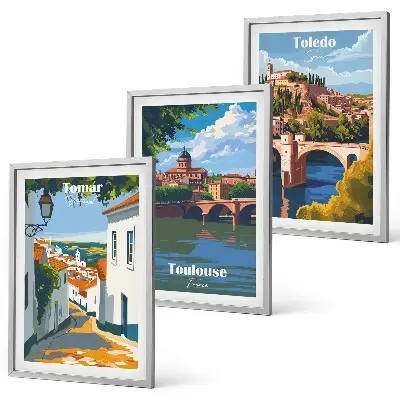 Billedsæt til soveværelset med retro bygrafik