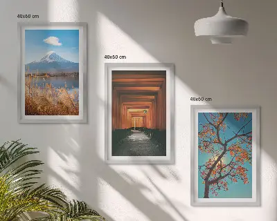 Japanske naturlandskaber triptykon med ramme