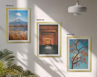 Triptykon billeder med ramme Japanske naturlandskaber