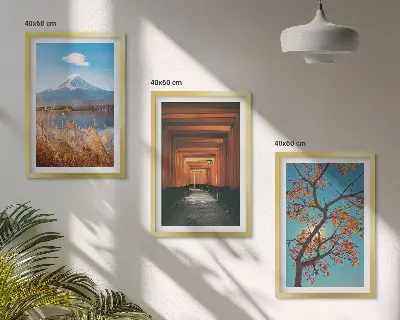 Japanske naturlandskaber triptykon med ramme