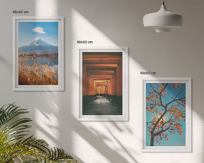 Triptykon billeder med ramme Japanske naturlandskaber