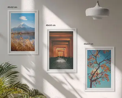 Japanske naturlandskaber triptykon med ramme