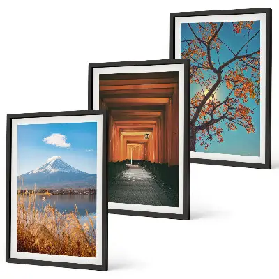 Japanske naturlandskaber triptykon med ramme
