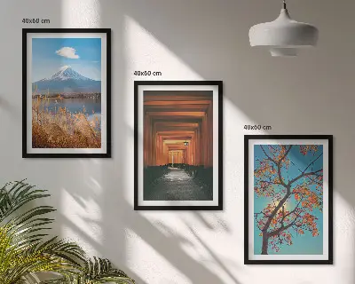 Japanske naturlandskaber triptykon med ramme