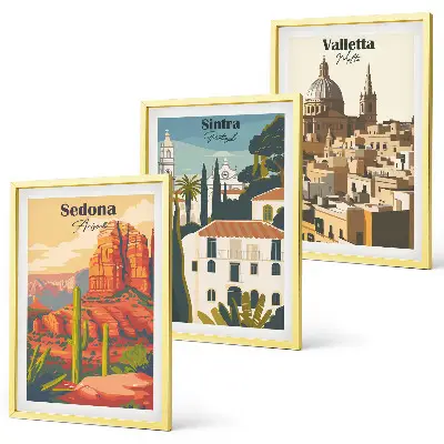 Billedsæt til soveværelse med retro udsigt over Sedona, Sintra og Valletta