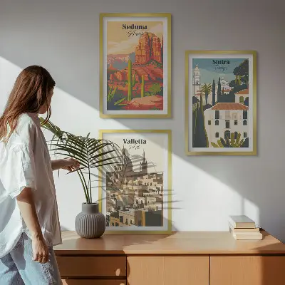 Billedsæt til soveværelse med retro udsigt over Sedona, Sintra og Valletta