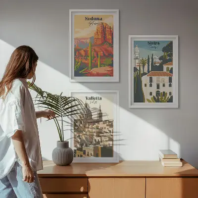 Billedsæt til soveværelse med retro udsigt over Sedona, Sintra og Valletta