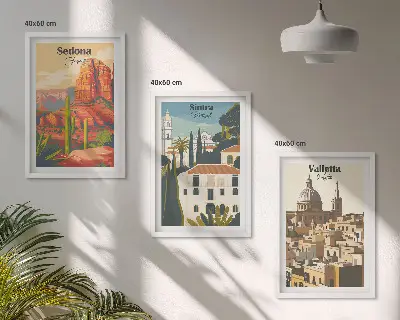 Billedsæt til soveværelse med retro udsigt over Sedona, Sintra og Valletta