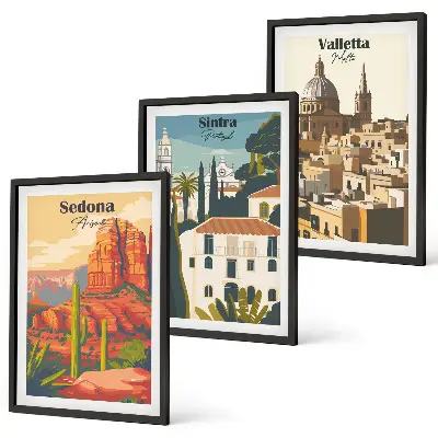 Billedsæt til soveværelse med retro udsigt over Sedona, Sintra og Valletta