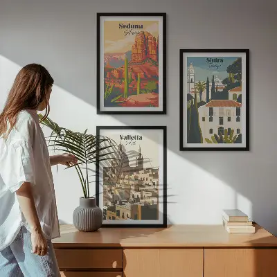 Billedsæt til soveværelse med retro udsigt over Sedona, Sintra og Valletta