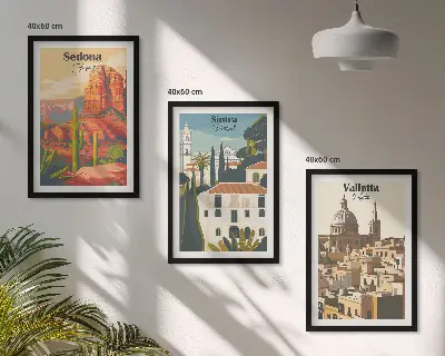 Billedsæt til soveværelse med retro udsigt over Sedona, Sintra og Valletta