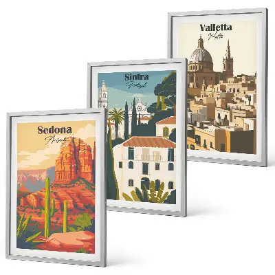 Billedsæt til soveværelse med retro udsigt over Sedona, Sintra og Valletta