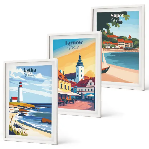 Billedramme med bymotiv motiver af Ustka, Tarnów og Sopot