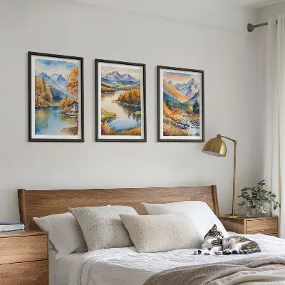 Billedvæg med bjergfloder og efterårstræer inspiration med bjergfloder og efterårstræer
