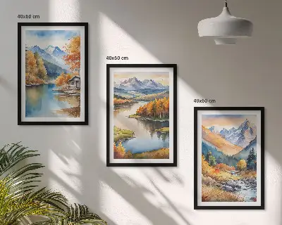 Billedvæg med bjergfloder og efterårstræer inspiration med bjergfloder og efterårstræer