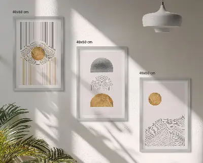 Billedsæt til soveværelset med abstrakte former i beige og grå