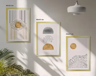 Billedsæt til soveværelset med abstrakte former i beige og grå