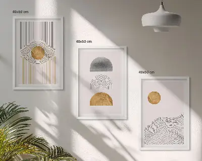 Billedsæt til soveværelset med abstrakte former i beige og grå