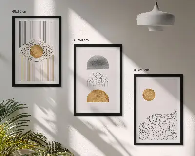 Billedsæt til soveværelset med abstrakte former i beige og grå