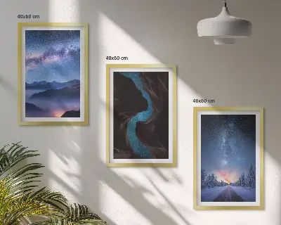 Billedvæg med inspiration nattehimmel med bjerge i et vinterlandskab