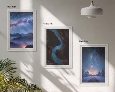 Billedvæg inspiration Nattehimmel bjerge vinterlandskab