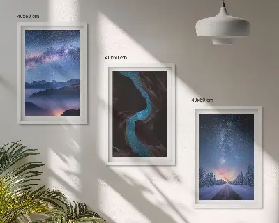 Billedvæg med inspiration nattehimmel med bjerge i et vinterlandskab
