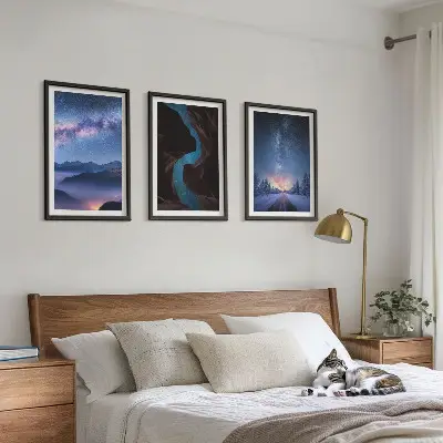 Billedvæg med inspiration nattehimmel med bjerge i et vinterlandskab