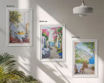 Billedsæt til soveværelset med motiver af charmerende gader, planter og hav