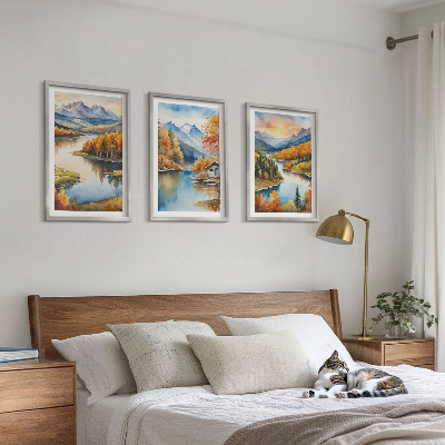 Triptykon billeder med ramme Efterårsbjerglandskaber