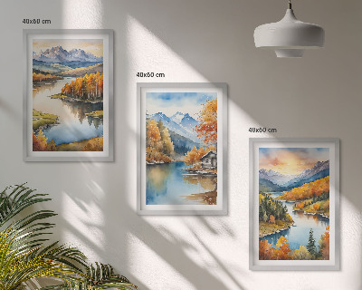 Triptykon billeder med ramme Efterårsbjerglandskaber