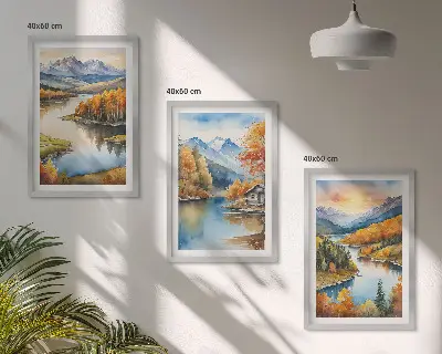 Efterårsbjerglandskaber triptykon billeder med ramme