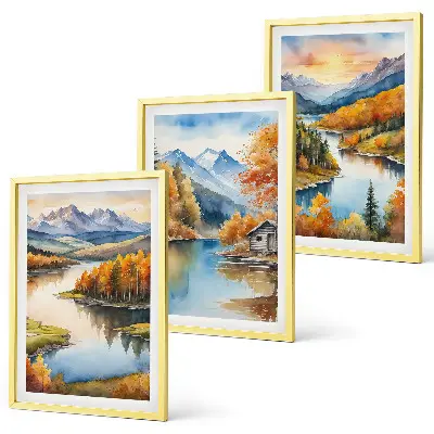 Efterårsbjerglandskaber triptykon billeder med ramme