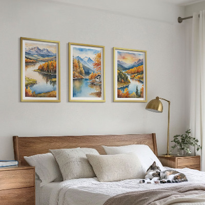 Triptykon billeder med ramme Efterårsbjerglandskaber