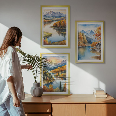 Triptykon billeder med ramme Efterårsbjerglandskaber