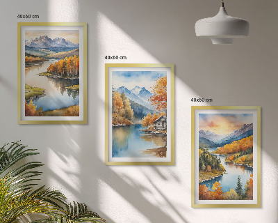 Triptykon billeder med ramme Efterårsbjerglandskaber