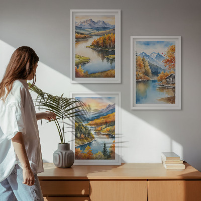 Triptykon billeder med ramme Efterårsbjerglandskaber