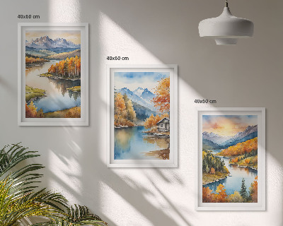 Triptykon billeder med ramme Efterårsbjerglandskaber