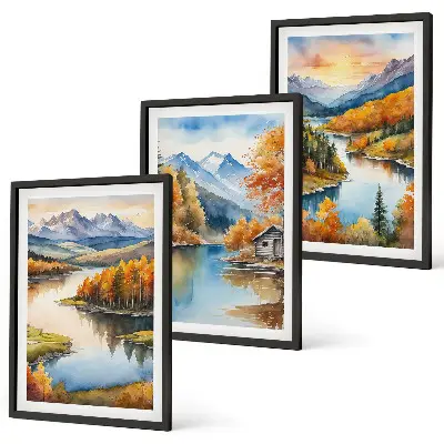 Efterårsbjerglandskaber triptykon billeder med ramme