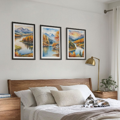 Triptykon billeder med ramme Efterårsbjerglandskaber