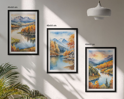 Triptykon billeder med ramme Efterårsbjerglandskaber